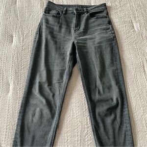 American Eagle High Waisted Mom Jean Black Washed Grey Sz 2 Short Stretch